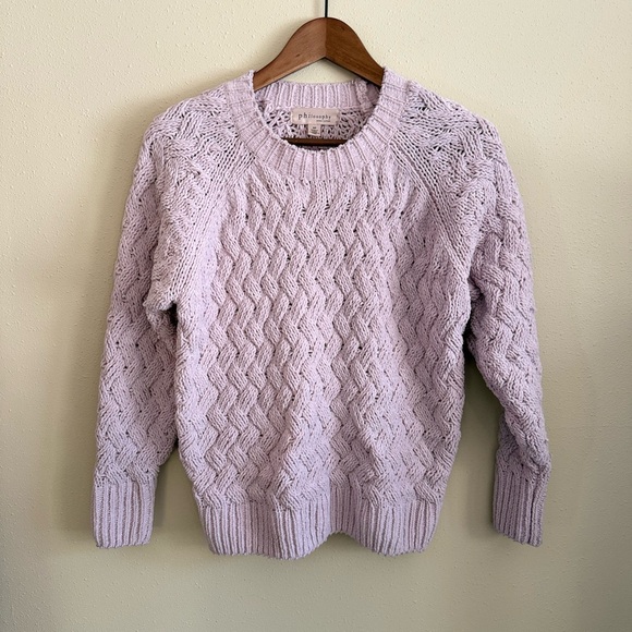Philosophy Sweaters - Philosophy Lilac Cable Knit Sweater Chunky Cotton Crewneck Cozy Knit small